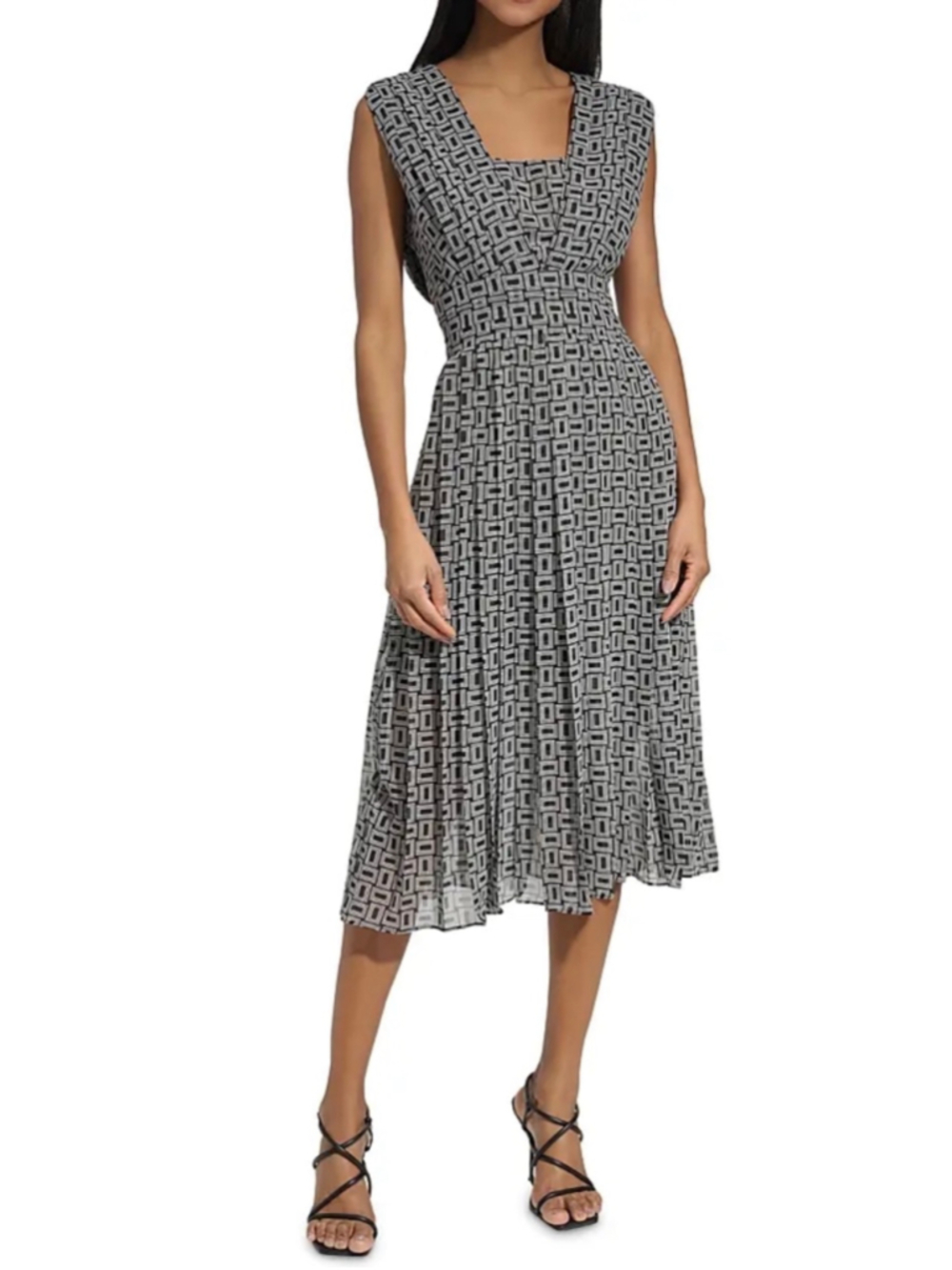 Karl Lagerfeld Midi Dress Black White Geometric Print Size 14